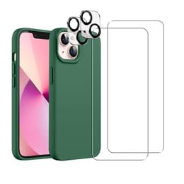 Coque iPhone 13 et 2 écrans de protection - Silicone - Verte