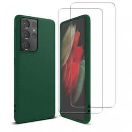 Coque Galaxy S21 Ultra 5G et 2 écrans de protection - Silicone - Vert