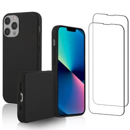 Coque iPhone 13 Pro et 2 écrans de protection - Silicone - Noir