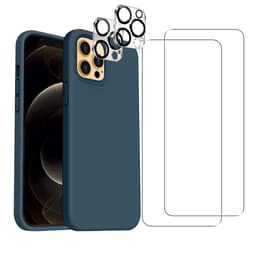 Coque iPhone 12 Pro et 2 écrans de protection - Silicone - Bleue