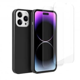 Coque iPhone 14 Pro et 2 écrans de protection - Silicone - Noir