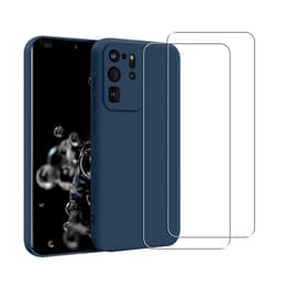 Coque Galaxy S20 Ultra 5G et 2 écrans de protection - Silicone - Bleu