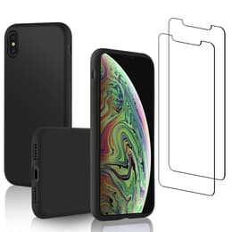 Coque iPhone XS Max et 2 écrans de protection - Silicone - Noir